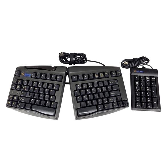 GOLDTOUCH BLACK ERGONOMIC SPLIT USB KEYBOARD W/ 10-KEY PAD MODEL KFK-E87YB - Picture 1 of 14